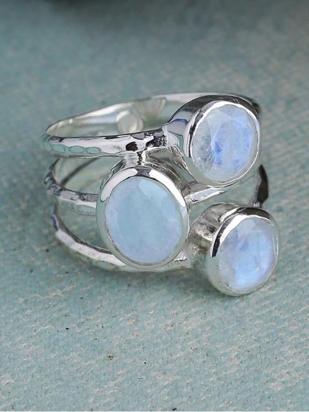 .925 Sterling Silver Natural Moonstone 3 Stone Ring size 8
